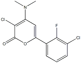 3-chloro-6-(3-chloro-2-fluorophenyl)-4-(dimethylamino)-2H-pyran-2-one Struktur