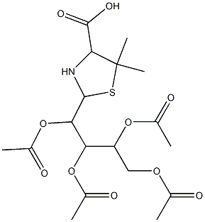 5,5-dimethyl-2-[1,2,3,4-tetra(acetyloxy)butyl]-1,3-thiazolane-4-carboxylic  acid Struktur