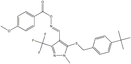 5-{[4-(tert-butyl)benzyl]sulfanyl}-4-({[(4-methoxybenzoyl)oxy]imino}methyl)-1-methyl-3-(trifluoromethyl)-1H-pyrazole Struktur