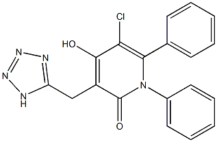 5-chloro-4-hydroxy-1,6-diphenyl-3-(1H-1,2,3,4-tetraazol-5-ylmethyl)-1,2-dihydropyridin-2-one Struktur