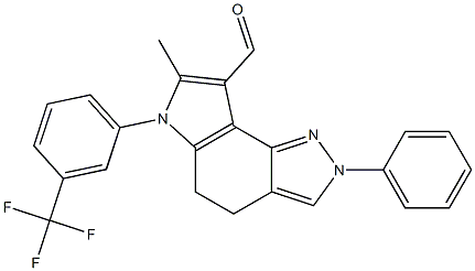 7-Methyl-2-phenyl-6-(3-trifluoromethyl-phenyl)-2,4,5,6-tetrahydro-pyrrolo[2,3-g]indazole-8-carbaldehyde Struktur