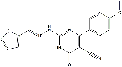 2-[2-(2-furylmethylidene)hydrazino]-4-(4-methoxyphenyl)-6-oxo-1,6-dihydropyrimidine-5-carbonitrile Struktur