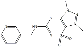 5,7-dimethyl-3-[(3-pyridylmethyl)amino]-1,5-dihydro-1lambda~6~-pyrazolo[3,4 -e][1,4,2]dithiazine-1,1-dione Struktur