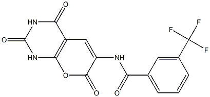 3-(trifluoromethyl)-N-(2,4,7-trioxo-1,3,4,7-tetrahydro-2H-pyrano[2,3-d]pyrimidin-6-yl)benzenecarboxamide Struktur