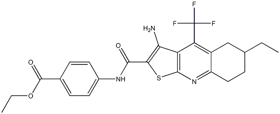 ethyl 4-({[3-amino-6-ethyl-4-(trifluoromethyl)-5,6,7,8-tetrahydrothieno[2,3-b]quinolin-2-yl]carbonyl}amino)benzenecarboxylate Struktur