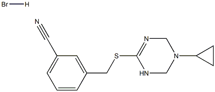 3-{[(5-cyclopropyl-1,4,5,6-tetrahydro-1,3,5-triazin-2-yl)thio]methyl}benzonitrile hydrobromide Struktur