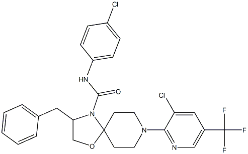 3-benzyl-N-(4-chlorophenyl)-8-[3-chloro-5-(trifluoromethyl)-2-pyridinyl]-1-oxa-4,8-diazaspiro[4.5]decane-4-carboxamide Struktur