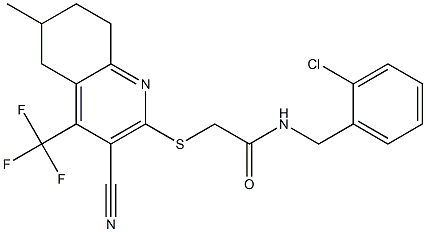 N-(2-chlorobenzyl)-2-{[3-cyano-6-methyl-4-(trifluoromethyl)-5,6,7,8-tetrahydro-2-quinolinyl]sulfanyl}acetamide Struktur