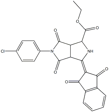 ethyl 5-(4-chlorophenyl)-3-(1,3-dioxo-1,3-dihydro-2H-inden-2-yliden)-4,6-dioxooctahydropyrrolo[3,4-c]pyrrole-1-carboxylate Struktur