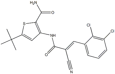 5-(tert-butyl)-3-{[2-cyano-3-(2,3-dichlorophenyl)acryloyl]amino}thiophene-2-carboxamide Struktur