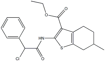 2-(2-Chloro-2-phenyl-acetylamino)-6-methyl-4,5,6,7-tetrahydro-benzo[b]thiophene-3-carboxylic acid ethyl ester Struktur