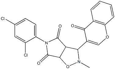 5-(2,4-dichlorophenyl)-2-methyl-3-(4-oxo-4H-chromen-3-yl)dihydro-2H-pyrrolo[3,4-d]isoxazole-4,6(3H,5H)-dione Struktur