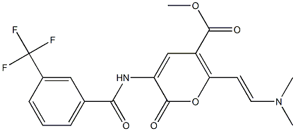 methyl 6-[(E)-2-(dimethylamino)ethenyl]-2-oxo-3-{[3-(trifluoromethyl)benzoyl]amino}-2H-pyran-5-carboxylate Struktur