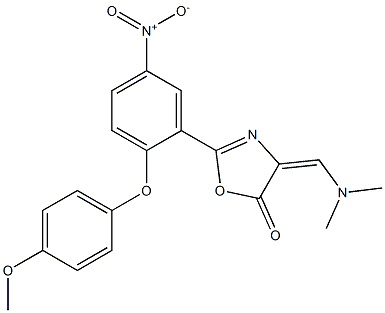 4-[(dimethylamino)methylidene]-2-[2-(4-methoxyphenoxy)-5-nitrophenyl]-4,5-dihydro-1,3-oxazol-5-one Struktur