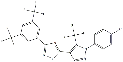 5-[1-(4-chlorophenyl)-5-(trifluoromethyl)-1H-pyrazol-4-yl]-3-[3,5-di(trifluoromethyl)phenyl]-1,2,4-oxadiazole Struktur