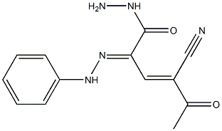 4-cyano-5-oxo-2-(2-phenylhydrazono)hex-3-enohydrazide Struktur