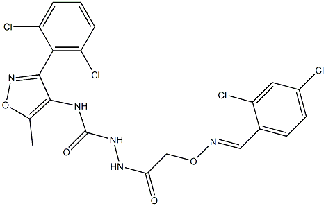 N1-[3-(2,6-dichlorophenyl)-5-methylisoxazol-4-yl]-2-(2-{[(2,4-dichlorobenzylidene)amino]oxy}acetyl)hydrazine-1-carboxamide Struktur