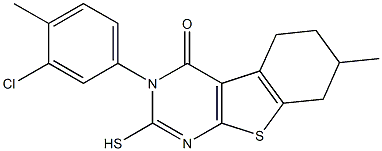 3-(3-Chloro-4-methyl-phenyl)-2-mercapto-7-methyl-5,6,7,8-tetrahydro-3H-benzo[4,5]thieno[2,3-d]pyrimidin-4-one Struktur