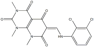 6-[(2,3-dichloroanilino)methylidene]-1,3,8-trimethyl-1,2,3,4,5,6,7,8-octahydropyrido[2,3-d]pyrimidine-2,4,5,7-tetraone Struktur