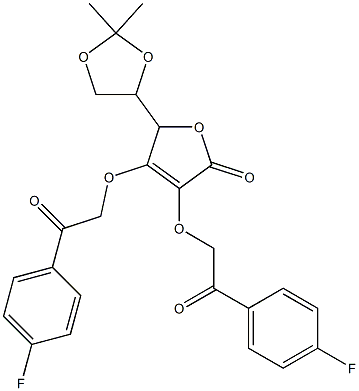 5-(2,2-dimethyl-1,3-dioxolan-4-yl)-3,4-bis[2-(4-fluorophenyl)-2-oxoethoxy]-2(5H)-furanone Struktur