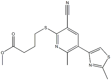 methyl 4-{[3-cyano-6-methyl-5-(2-methyl-1,3-thiazol-4-yl)-2-pyridyl]thio}butanoate Struktur