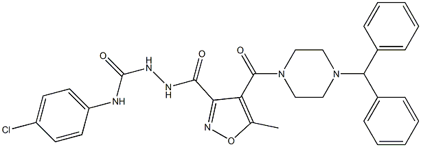 2-({4-[(4-benzhydrylpiperazino)carbonyl]-5-methyl-3-isoxazolyl}carbonyl)-N-(4-chlorophenyl)-1-hydrazinecarboxamide Struktur