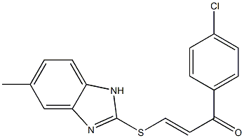 1-(4-chlorophenyl)-3-[(5-methyl-1H-benzo[d]imidazol-2-yl)thio]prop-2-en-1-one Struktur