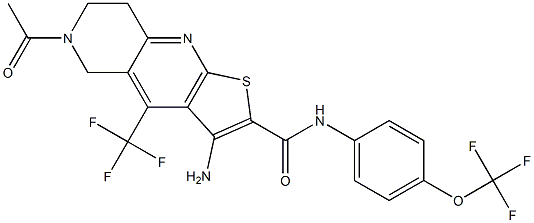 6-acetyl-3-amino-N-[4-(trifluoromethoxy)phenyl]-4-(trifluoromethyl)-5,6,7,8-tetrahydrothieno[2,3-b][1,6]naphthyridine-2-carboxamide Struktur