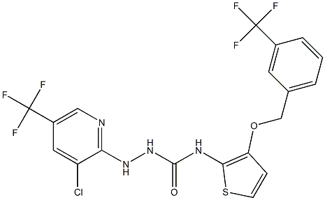 2-[3-chloro-5-(trifluoromethyl)-2-pyridinyl]-N-(3-{[3-(trifluoromethyl)benzyl]oxy}-2-thienyl)-1-hydrazinecarboxamide Struktur