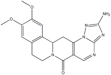 2-amino-11,12-dimethoxy-8,9,13b,14-tetrahydro-6H-[1,2,4]triazolo[5'',1'':2',3']pyrimido[4',5':4,5]pyrido[2,1-a]isoquinolin-6-one Struktur