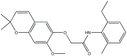 N1-(2-ethyl-6-methylphenyl)-2-[(7-methoxy-2,2-dimethyl-2H-chromen-6-yl)oxy]acetamide Struktur