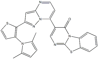 3-{2-[3-(2,5-dimethyl-1H-pyrrol-1-yl)-2-thienyl]pyrazolo[1,5-a]pyrimidin-7-yl}-4H-pyrimido[2,1-b][1,3]benzothiazol-4-one Struktur