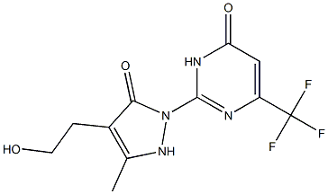 2-[4-(2-hydroxyethyl)-3-methyl-5-oxo-2,5-dihydro-1H-pyrazol-1-yl]-6-(trifluoromethyl)-4(3H)-pyrimidinone Struktur