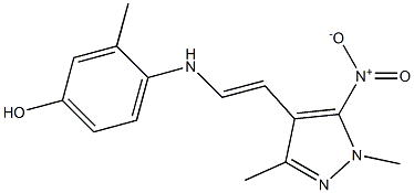 4-{[2-(1,3-dimethyl-5-nitro-1H-pyrazol-4-yl)vinyl]amino}-3-methylbenzenol Struktur