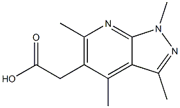 (1,3,4,6-tetramethyl-1H-pyrazolo[3,4-b]pyridin-5-yl)acetic acid Struktur