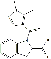 1-[(1,5-dimethyl-1H-pyrazol-4-yl)carbonyl]-2,3-dihydro-1H-indole-2-carboxylic acid Struktur