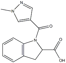 1-[(1-methyl-1H-pyrazol-4-yl)carbonyl]-2,3-dihydro-1H-indole-2-carboxylic acid Struktur