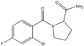 1-[(2-bromo-4-fluorophenyl)carbonyl]pyrrolidine-2-carboxamide Struktur