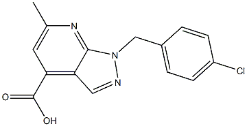 1-[(4-chlorophenyl)methyl]-6-methyl-1H-pyrazolo[3,4-b]pyridine-4-carboxylic acid Struktur