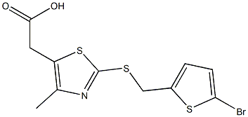 2-(2-{[(5-bromothiophen-2-yl)methyl]sulfanyl}-4-methyl-1,3-thiazol-5-yl)acetic acid Struktur