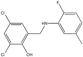 2,4-dichloro-6-{[(2-fluoro-5-methylphenyl)amino]methyl}phenol Struktur