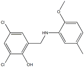 2,4-dichloro-6-{[(2-methoxy-5-methylphenyl)amino]methyl}phenol Struktur