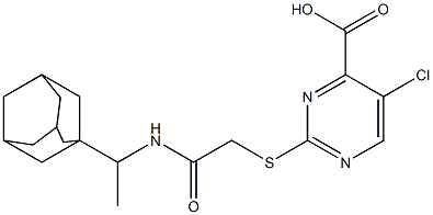 2-[(1-Adamantan-1-yl-ethylcarbamoyl)-methylsulfanyl]-5-chloro-pyrimidine-4-carboxylic acid Struktur