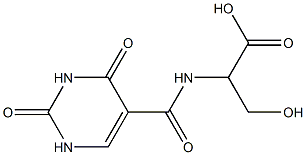 2-[(2,4-dioxo-1,2,3,4-tetrahydropyrimidin-5-yl)formamido]-3-hydroxypropanoic acid Struktur