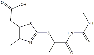 2-[4-methyl-2-({1-[(methylcarbamoyl)amino]-1-oxopropan-2-yl}sulfanyl)-1,3-thiazol-5-yl]acetic acid Struktur