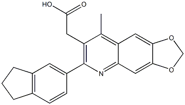 2-[6-(2,3-dihydro-1H-inden-5-yl)-8-methyl-2H-[1,3]dioxolo[4,5-g]quinolin-7-yl]acetic acid Struktur