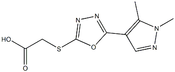 2-{[5-(1,5-dimethyl-1H-pyrazol-4-yl)-1,3,4-oxadiazol-2-yl]sulfanyl}acetic acid Struktur