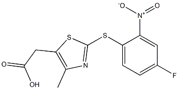 2-{2-[(4-fluoro-2-nitrophenyl)sulfanyl]-4-methyl-1,3-thiazol-5-yl}acetic acid Struktur