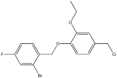 2-bromo-1-[4-(chloromethyl)-2-ethoxyphenoxymethyl]-4-fluorobenzene Struktur