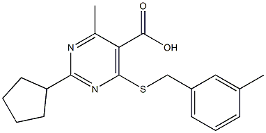 2-cyclopentyl-4-methyl-6-[(3-methylbenzyl)thio]pyrimidine-5-carboxylic acid Struktur